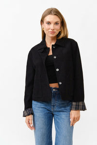 Jacket Estructurada de Ante con Detalles de Cuadros