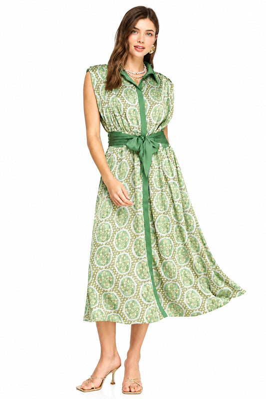 Vestido Midi Estampado con Lazo