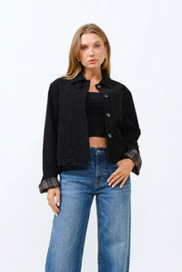 Jacket Estructurada de Ante con Detalles de Cuadros