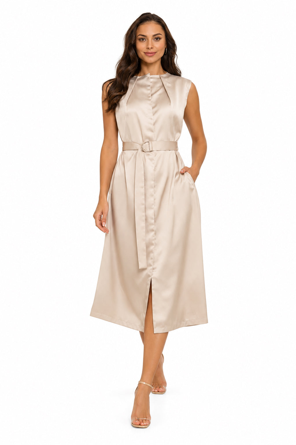 Vestido satinado con cinturón