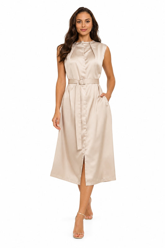 Vestido satinado con cinturón