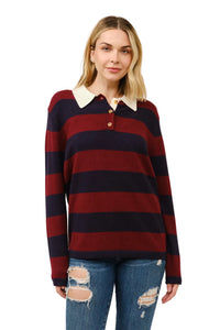 Suéter rayas holgado cuello polo