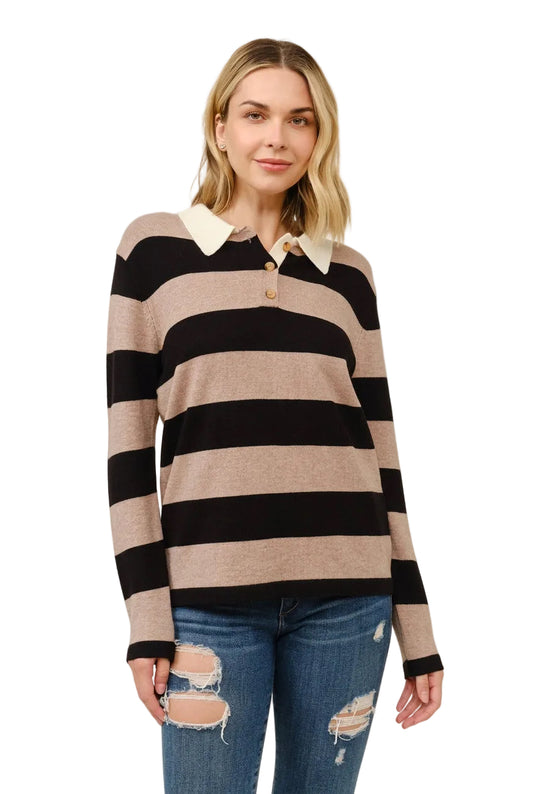 Suéter rayas holgado cuello polo