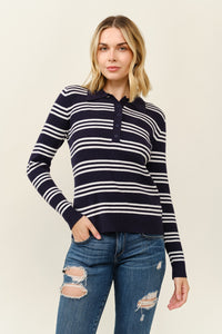 Playera manga larga rayas con cuello polo