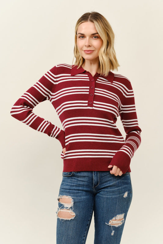 Playera manga larga rayas con cuello polo