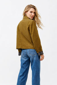 Jacket Estructurada de Ante con Detalles de Cuadros