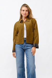 Jacket Estructurada de Ante con Detalles de Cuadros